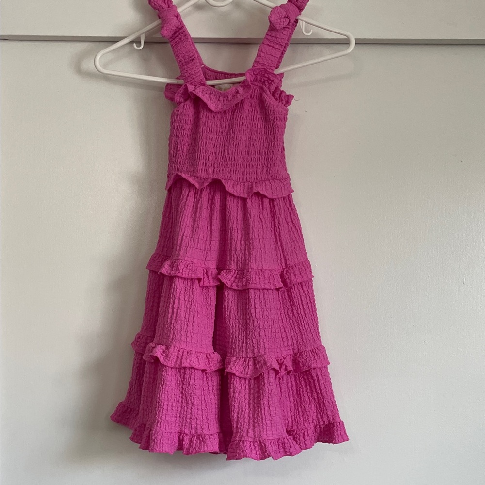 Girls Tiered Ruffle Smocked Dress - Hot Pink